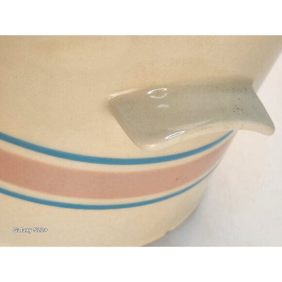 McCoy Pottery Blue Stripe Pink Band Bean Pot Casserole Dish Spoon Divot 0164 - Picture 11 of 16